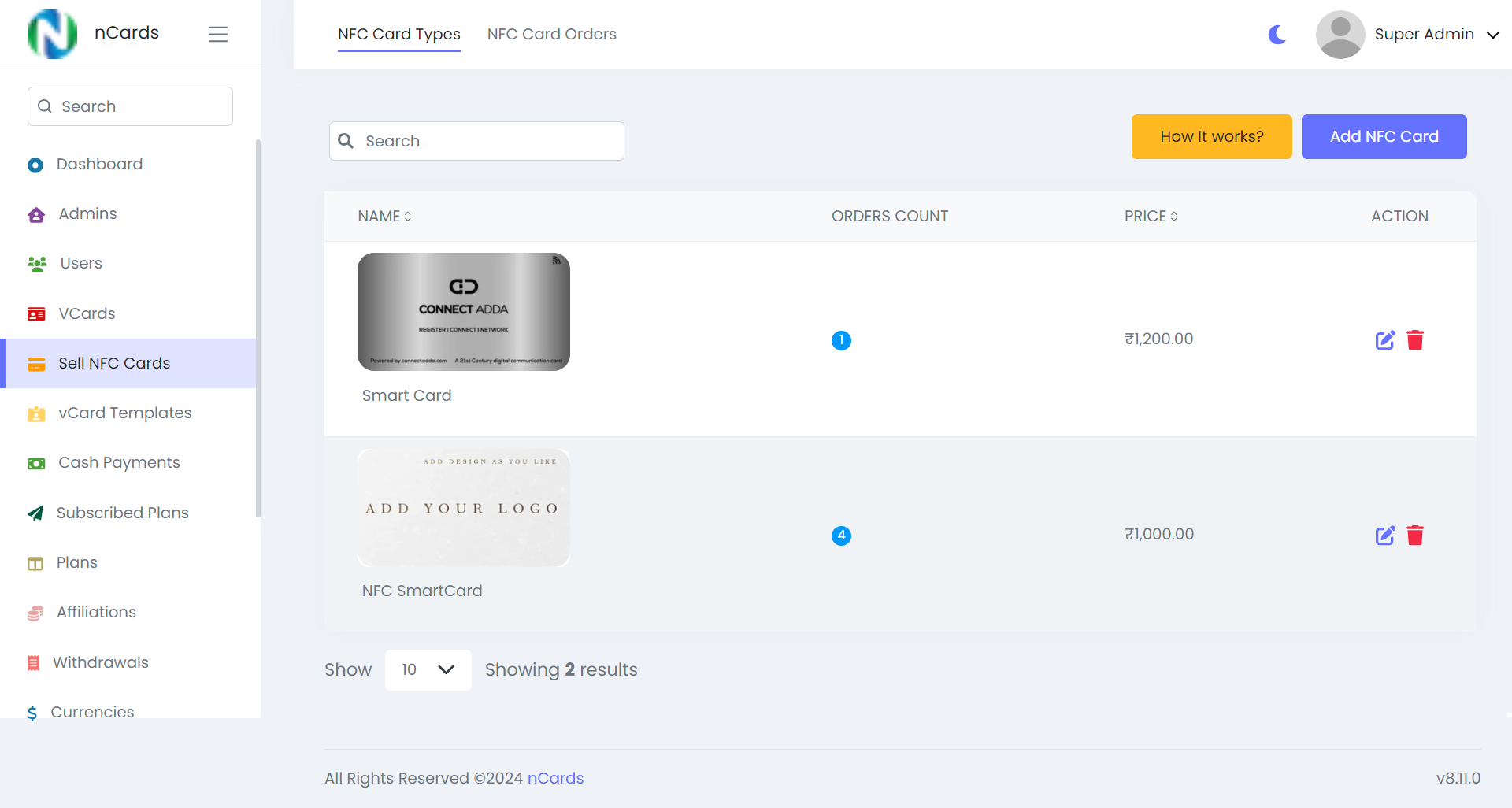Digital business card — admin panel — Sell NFC Cards